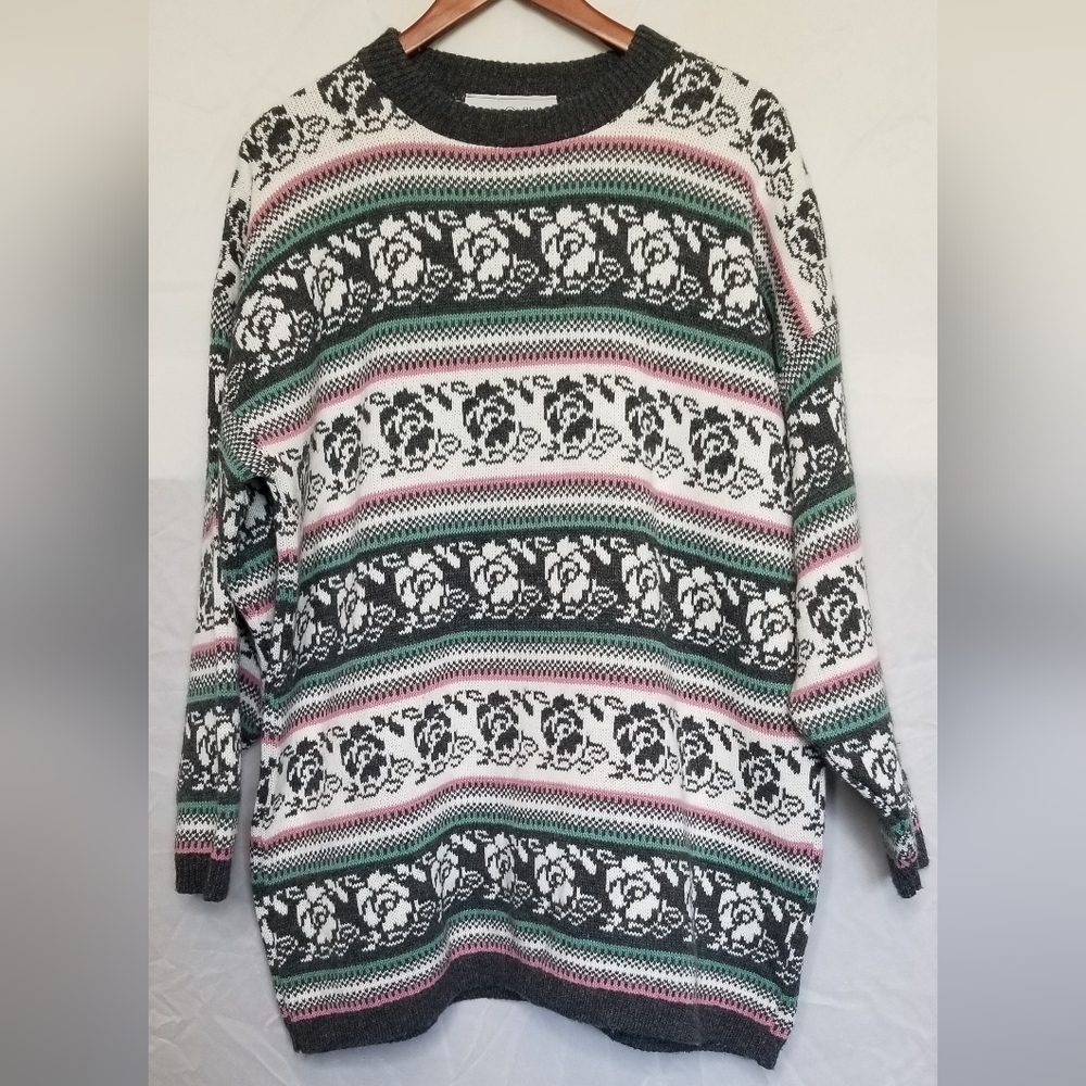 90s Kate Collins Floral Grandma Sweater